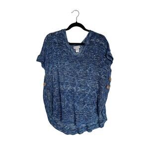 Dress Barn Crochet Blue Women’s 2X V-Neck Top Grandma core nautical Summer